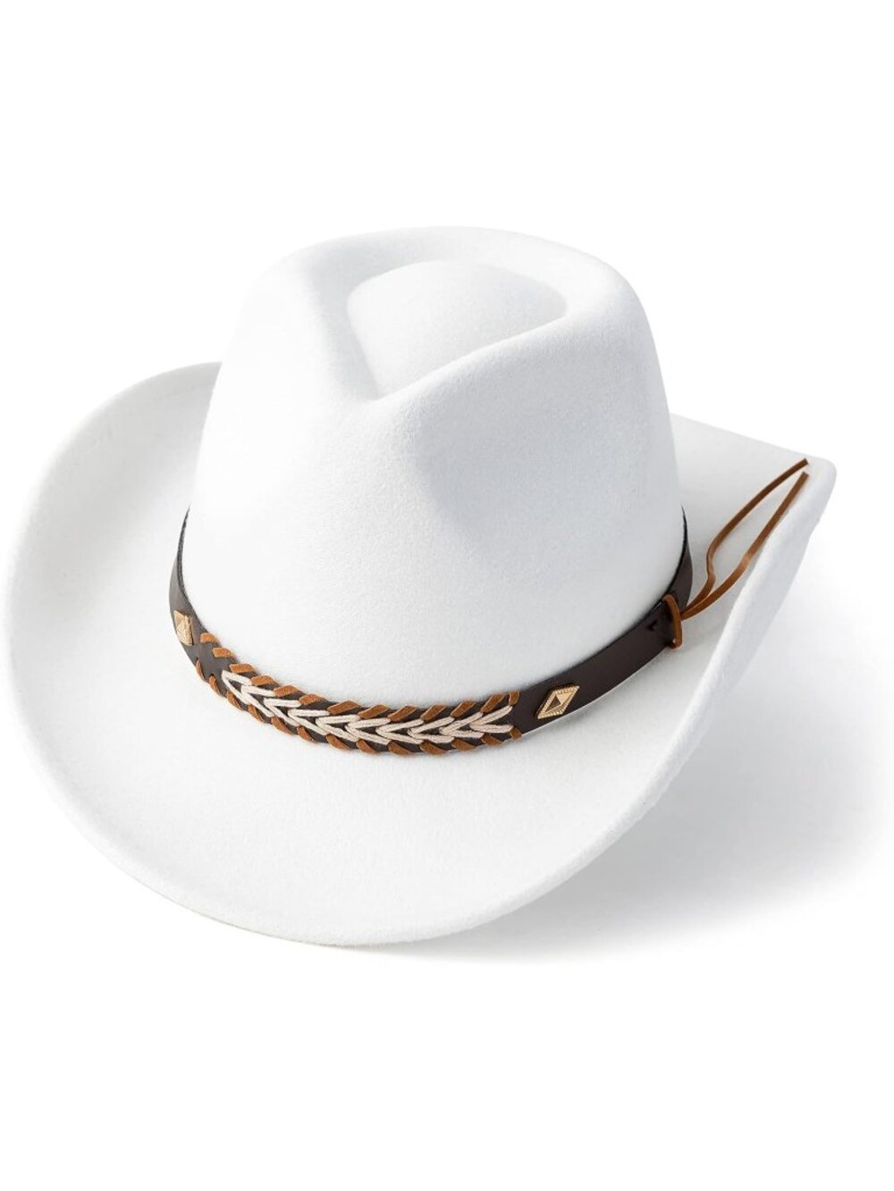 Unisex White Felt for Wide Brim Adjustable Fit Cowboy Western Cowgirl Hat
